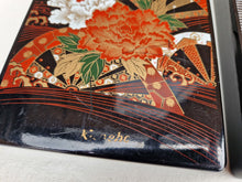 Load image into Gallery viewer, Vintage Japanese Black Lacquerware Kanebo Storage Box Lotus Flowers Sakura