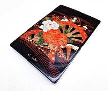 Load image into Gallery viewer, Vintage Japanese Black Lacquerware Kanebo Storage Box Lotus Flowers Sakura