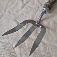 Load image into Gallery viewer, Vintage Gardening Hand Fork Cultivator Gardener Tool , wooden handle