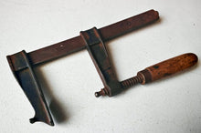 Load image into Gallery viewer, Vintage Forged Steel Bar Clamp with Wooden Handle Adjustable Sliding Arm Tool