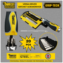 Load image into Gallery viewer, 20pcs SabreCut Ratchet Screwdriver Bit Set with Soft Grip Handle & 1/4" Magnetic Bit Holder