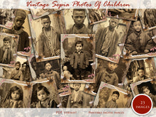 Load image into Gallery viewer, Beautiful Sepia Photos Of A Children Junk Journal Kit Ephemera Collage Junk Journal Handmade Scrapbook Printable Pages Supplies Cards