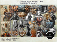 Load image into Gallery viewer, Steampunk Junk Journal Kit, Steampunk Junk Journal, Steampunk Kit, Digital Download, Junk Journal Supplies