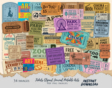 Load image into Gallery viewer, Vintage Ticket Clipart Bundle – 34 PNG & PDF Images for Junk Journals, Scrapbooking & Printable Art