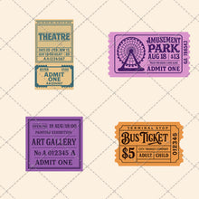 Load image into Gallery viewer, Vintage Ticket Clipart Bundle – 34 PNG & PDF Images for Junk Journals, Scrapbooking & Printable Art