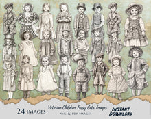 Load image into Gallery viewer, Victorian Children Clipart Bundle PNG, Antique Kids Fussy Cuts, Vintage Paper Doll Images, Junk Journal Ephemera Kit