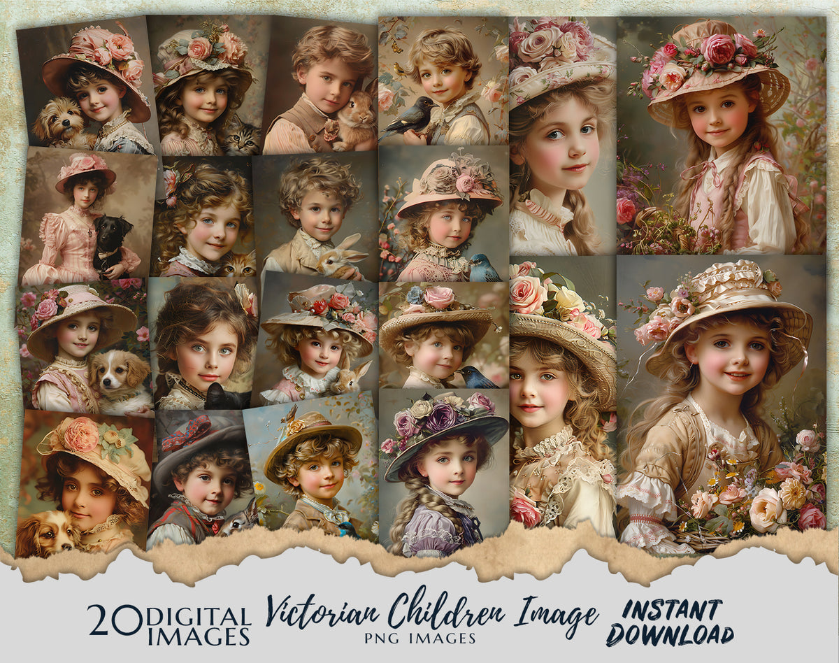 20 Victorian Children Portrait Photo Pack DIGITAL Vintage Junk Journal ...