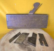 Load image into Gallery viewer, Antique Wooden Molding Planer for Edge and Trim Shaping, with 5 Blades - Marked "F Rawson"