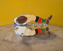 Load image into Gallery viewer, An Enamelled Metal Novelty Corkscrew in the Form of Rugby Player Legs, 9cm high