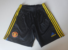 Load image into Gallery viewer, Adidas Manchester United Away Football Shorts Black Gold Mens Size S
