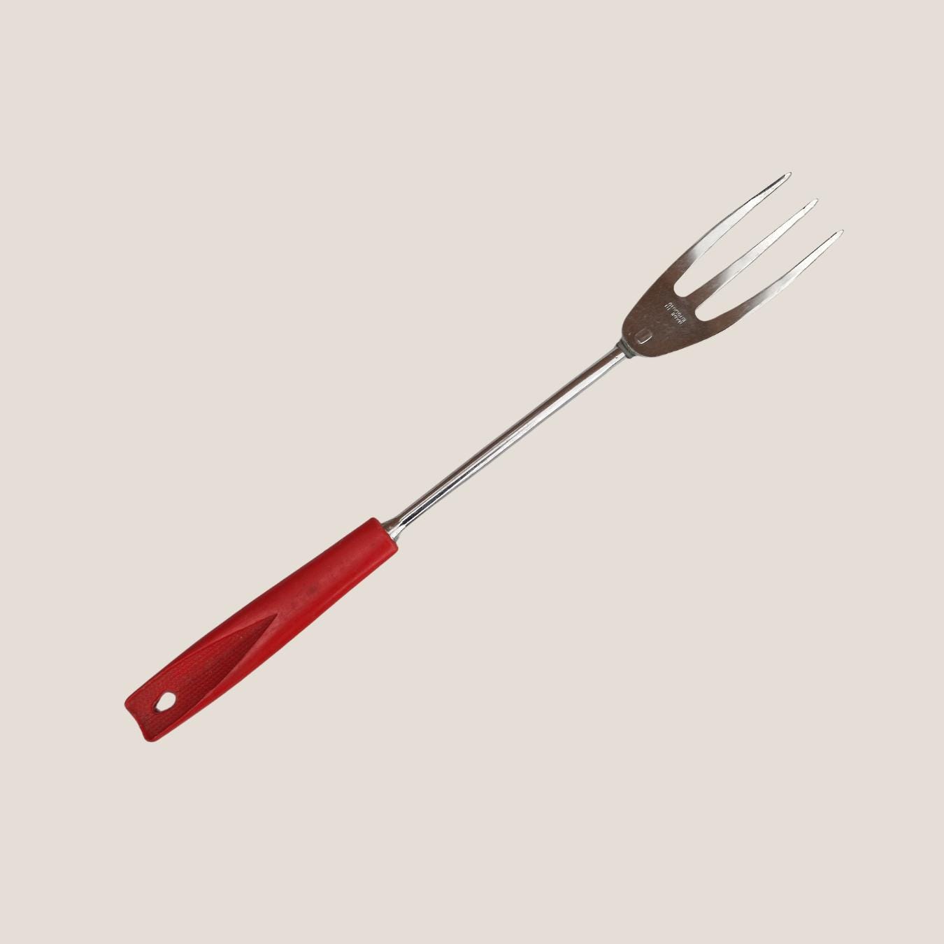 50s 60s Vintage Retro Skyline Red Plastic Handle Kitchen Utensil Meat Fork