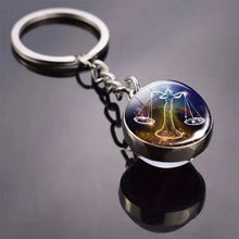 Load image into Gallery viewer, 12 Constellation Key Chain Luminous Double Sided Glass Ball Pendant 12 Zodiac Key Chain Fashion Birthday Gift for Men and Women

