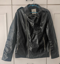 Load image into Gallery viewer, USE CLUP Men’s Black Faux Leather Biker Jacket – Size S – Made in Turkey
