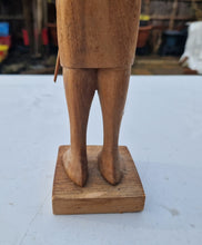 Load image into Gallery viewer, Vintage Wood Carved African Tribal Statue Figure Warrior Hunter With Hunting Sticks and Metal Neckla
