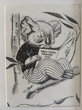 Load image into Gallery viewer, Vintage Koala Reading Print Framed Book Page Nursery Wall Art Tiny Tots 1942
