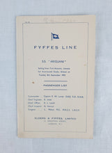 Load image into Gallery viewer, Vintage Fyffe Line S.S &quot;Ariguani&quot; Sailing Ship Passenger List.  Tuesday Sept 1953, Collect
