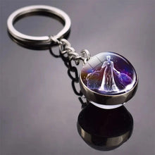 Load image into Gallery viewer, 12 Constellation Key Chain Luminous Double Sided Glass Ball Pendant 12 Zodiac Key Chain Fashion Birthday Gift for Men and Women
