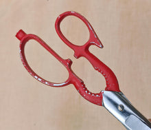 Load image into Gallery viewer, Vintage Multi-Purpose Kitchen Scissors – Red Cast Handle – Serrated Blades – 20cm Long
