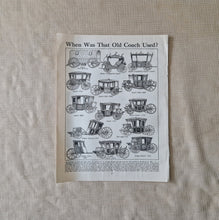 Load image into Gallery viewer, Vintage Drawing Image Book Plate , Horse Coach Carriage Image Illustrations, When Was That Old Coach
