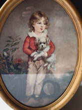 Load image into Gallery viewer, Vintage Oval Framed Arthur Devis Print Boy with Dog Antique Gilt Frame 48cm
