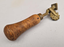 Load image into Gallery viewer, Brass Pastry Crimper Cutter Tool with Diamond Shaped Marker Wooden Handle RARE
