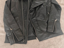 Load image into Gallery viewer, USE CLUP Men’s Black Faux Leather Biker Jacket – Size S – Made in Turkey
