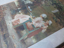 Load image into Gallery viewer, Framed Victorian Garden Print Ladies Tea Time Cat Wall Art 50 x 30cm
