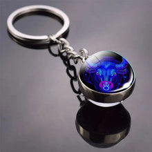 Load image into Gallery viewer, 12 Constellation Key Chain Luminous Double Sided Glass Ball Pendant 12 Zodiac Key Chain Fashion Birthday Gift for Men and Women
