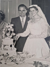 Load image into Gallery viewer, Antique Vintage Wedding Photograph | Bride and Groom Cutting Wedding Cake | Sepia Portrait Photo 15.
