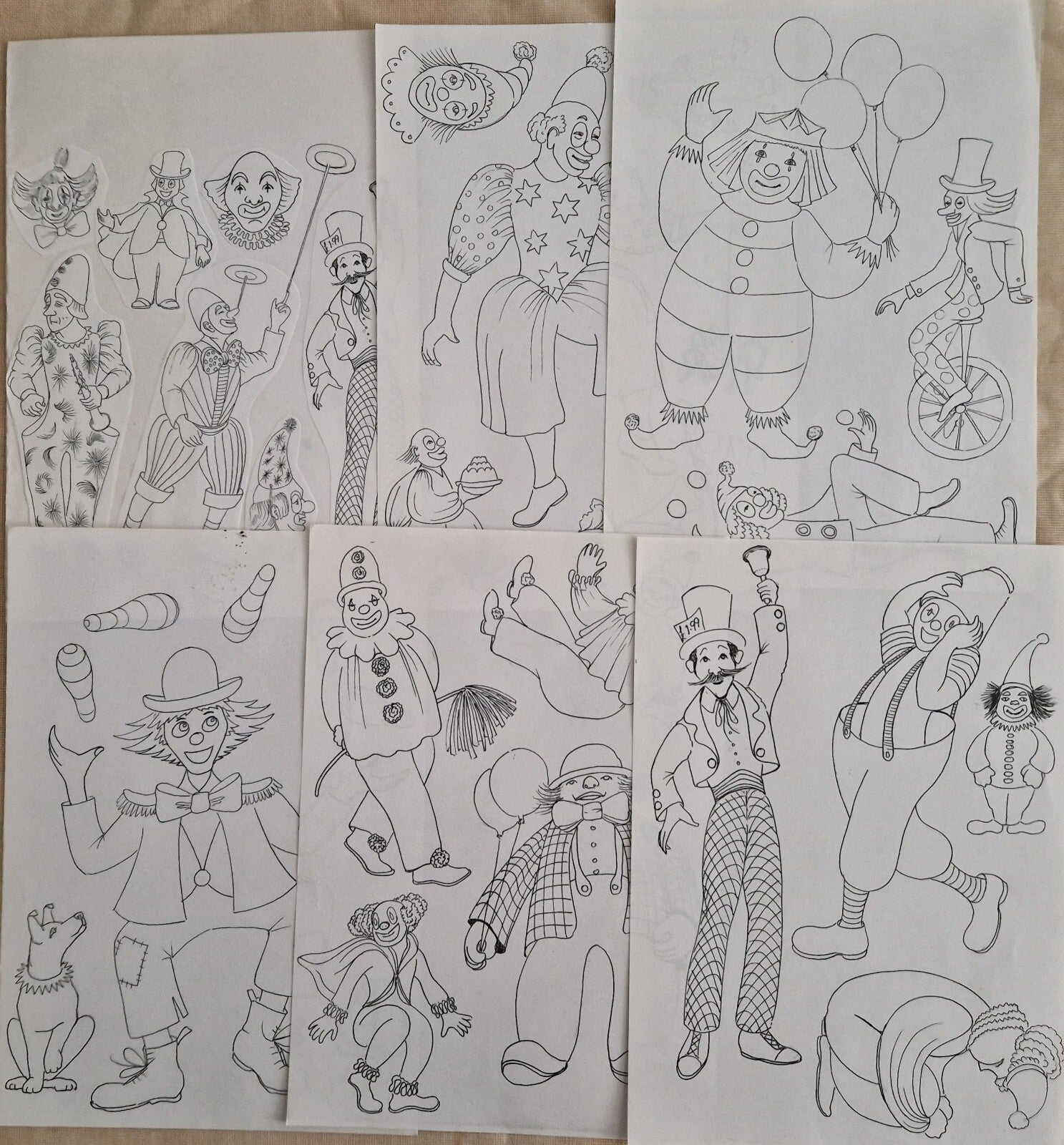 Vintage Hot Iron Embroidery Transfer Patterns Print Sheet Clowns and Carnival