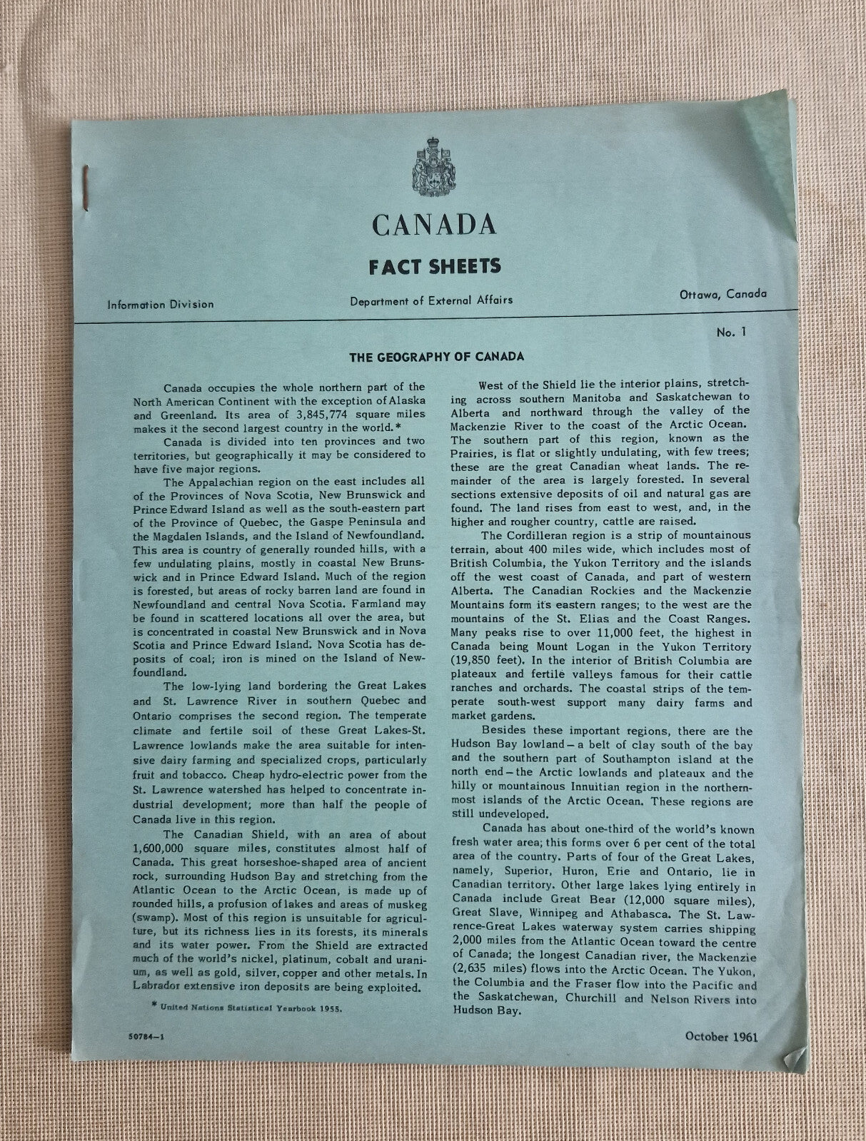 Canada's Department of External Affairs: Canada Fact Sheets October 1961