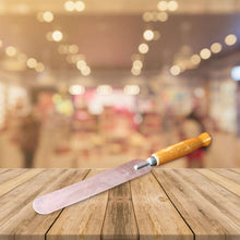 Load image into Gallery viewer, Vintage 1960s Chrome Plated Palette Spatula / Spreader with Shabby Yellow Painted Wooden Handle
