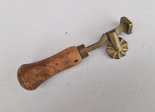 Load image into Gallery viewer, Brass Pastry Crimper Cutter Tool with Diamond Shaped Marker Wooden Handle RARE
