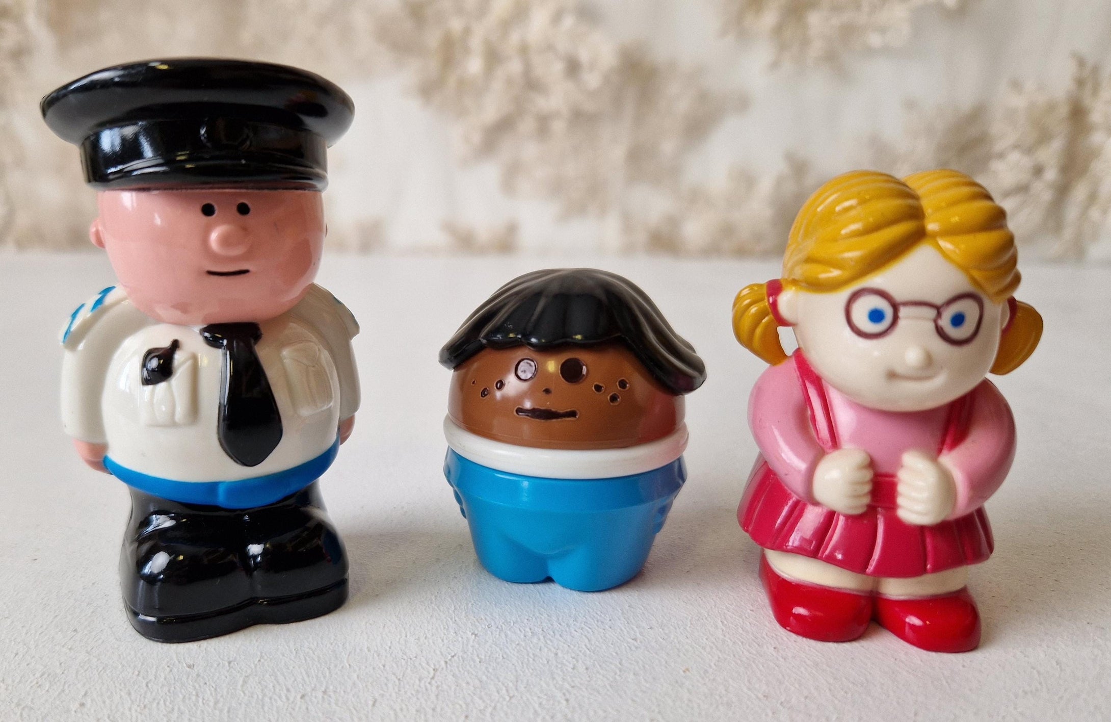 Vintage Toy Figures Lot: Little Tikes Toddle Tots Egg People , Buddy L Policeman, Little People Girl
