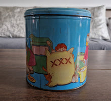 Load image into Gallery viewer, Vintage Children Playing Chef and Baker with Ingredients Blue Tin Metal Canister
