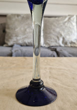 Load image into Gallery viewer, Handblown Tall art glass vase, bud vase, or tall blue flute, in cobalt or royal blue and tiny bubble
