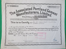 Load image into Gallery viewer, Stock Vintage SHARE CERTIFICATE, The Association Portland Cement Manufaturers Limited, 14th December
