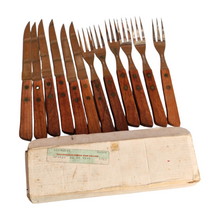 Load image into Gallery viewer, Vintage 1960s Rosewood Handle Stainless Steel Steak Knives and Fork Set
