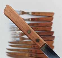 Load image into Gallery viewer, Vintage 1960s Rosewood Handle Stainless Steel Steak Knives and Fork Set
