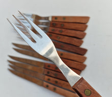 Load image into Gallery viewer, Vintage 1960s Rosewood Handle Stainless Steel Steak Knives and Fork Set
