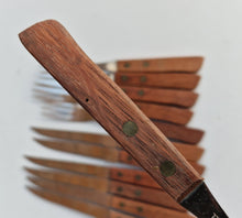 Load image into Gallery viewer, Vintage 1960s Rosewood Handle Stainless Steel Steak Knives and Fork Set
