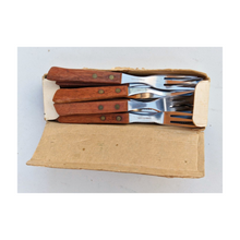 Load image into Gallery viewer, Vintage 1960s Rosewood Handle Stainless Steel Steak Knives and Fork Set
