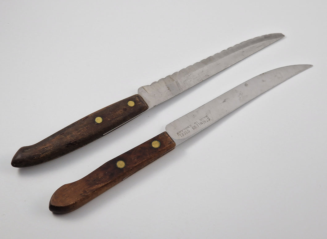 2 x Vintage  Wooden Handle  Stainless Steel Kitchen Steak  Knife, Kitchenali 1990's,  Quality Steel, 22cm long