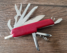 Load image into Gallery viewer, Vintage Pocket Multi-Tool , 13 tools in 1 , Red
