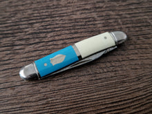 Load image into Gallery viewer, Vintage Small Pocket Folding Pen Knife Blue and Cream Colour , Double Blade
