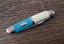 Load image into Gallery viewer, Vintage Small Pocket Folding Pen Knife Blue and Cream Colour , Double Blade
