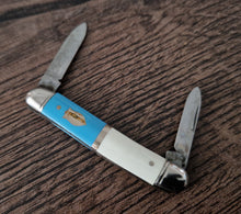 Load image into Gallery viewer, Vintage Small Pocket Folding Pen Knife Blue and Cream Colour , Double Blade
