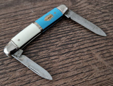 Load image into Gallery viewer, Vintage Small Pocket Folding Pen Knife Blue and Cream Colour , Double Blade
