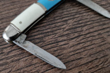 Load image into Gallery viewer, Vintage Small Pocket Folding Pen Knife Blue and Cream Colour , Double Blade
