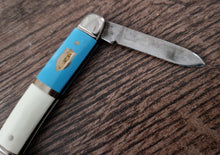 Load image into Gallery viewer, Vintage Small Pocket Folding Pen Knife Blue and Cream Colour , Double Blade
